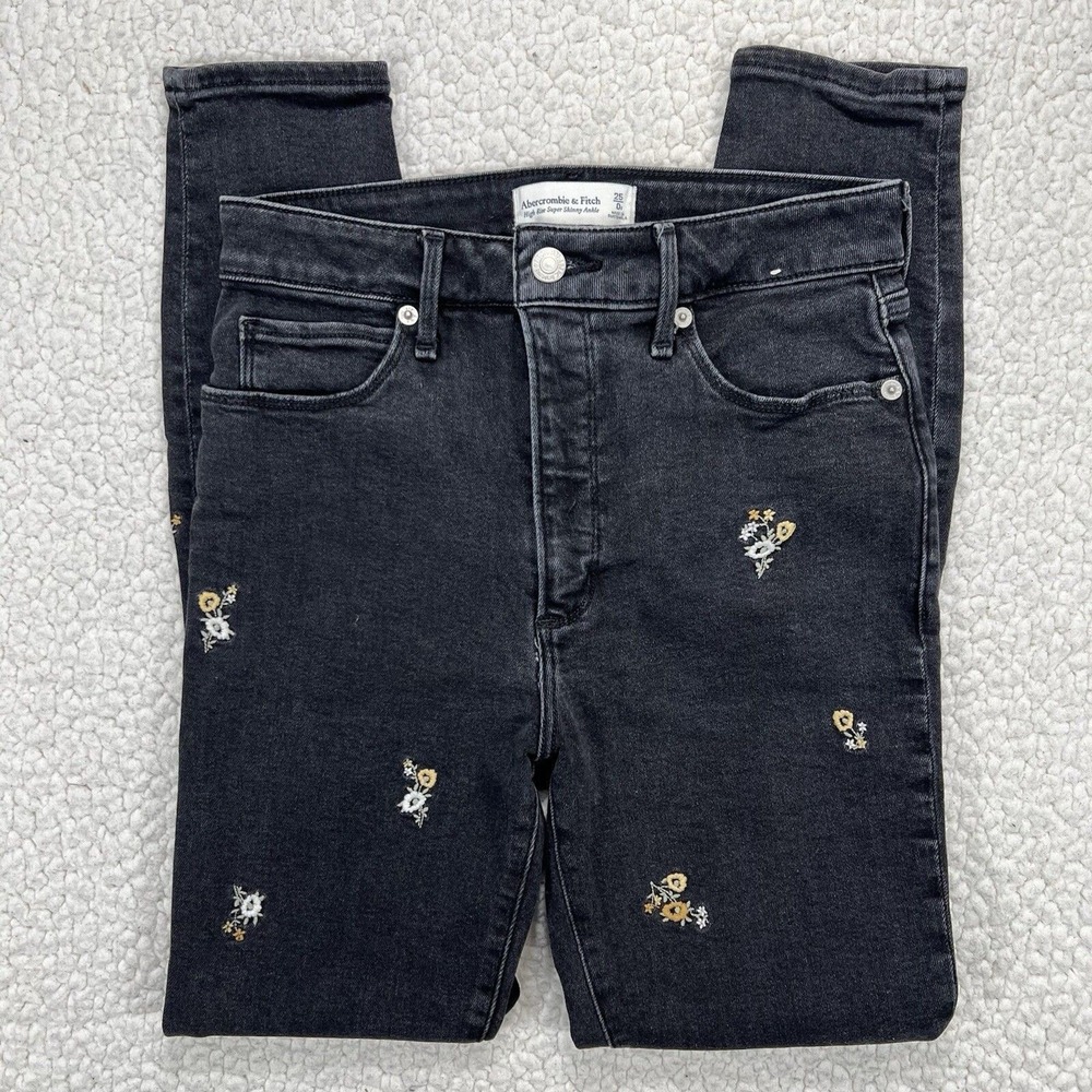 Abercrombie Jeans Women's 25x27 Floral Embroidered‎ High Rise Skinny Boho